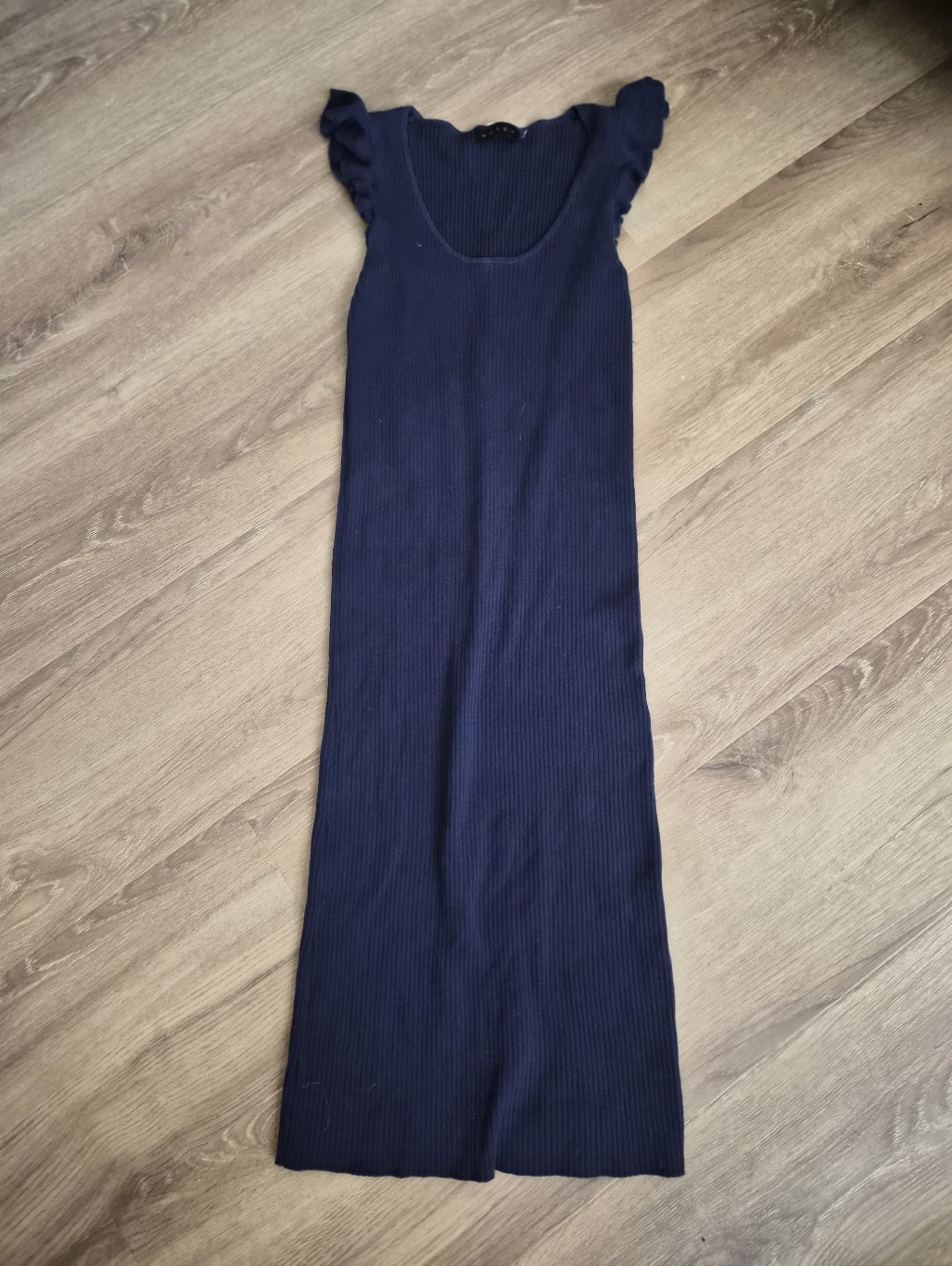Hatch Navy Ribbed Sleeveless Maxi Dress With Ruffle Shoulders 2